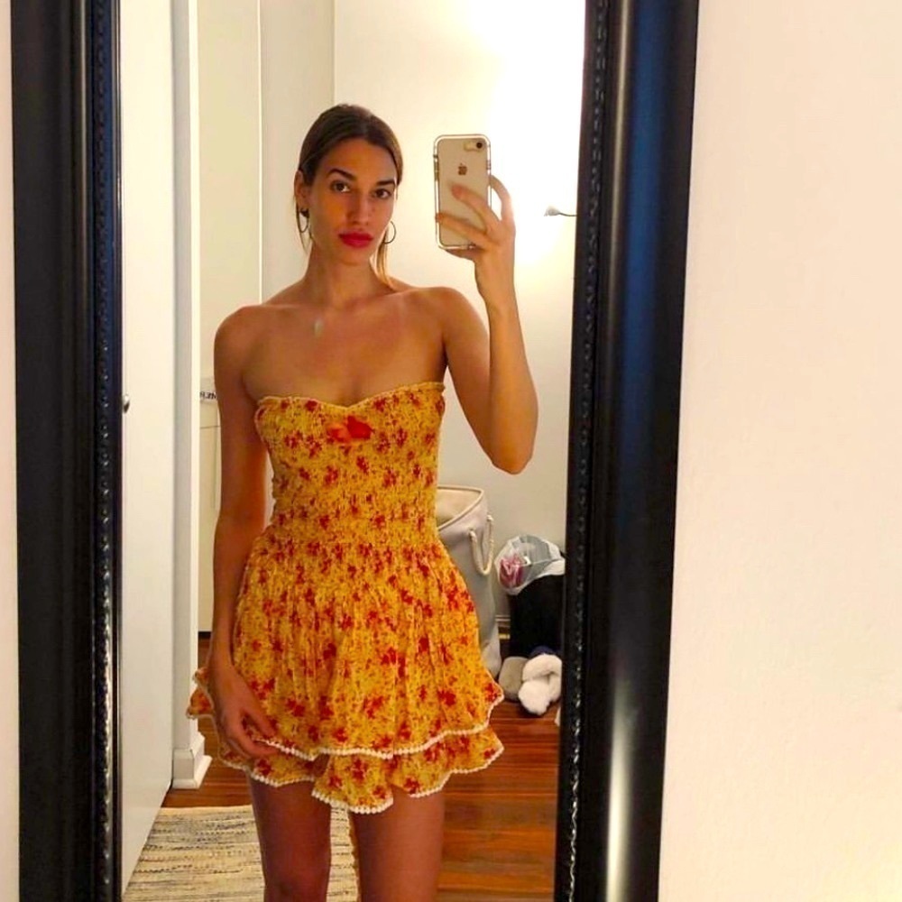 Poupette St Barth mini bandeau dress in yellow bouquet NWT